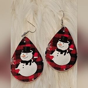 Red and Black Plaid Snowman Earrings - NWT